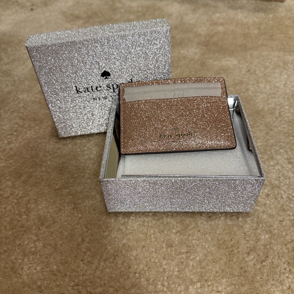 NWT Kate Spade Rose Gold Glitter Card Holder